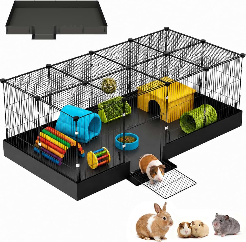 20 Planes Guinea Pig Cages Enclosed Hamster Cage with Door &amp; Waterproof Liner, Expandable Cage for Guinea Pigs, Metal Wire Yard Fence Rabbit Cage