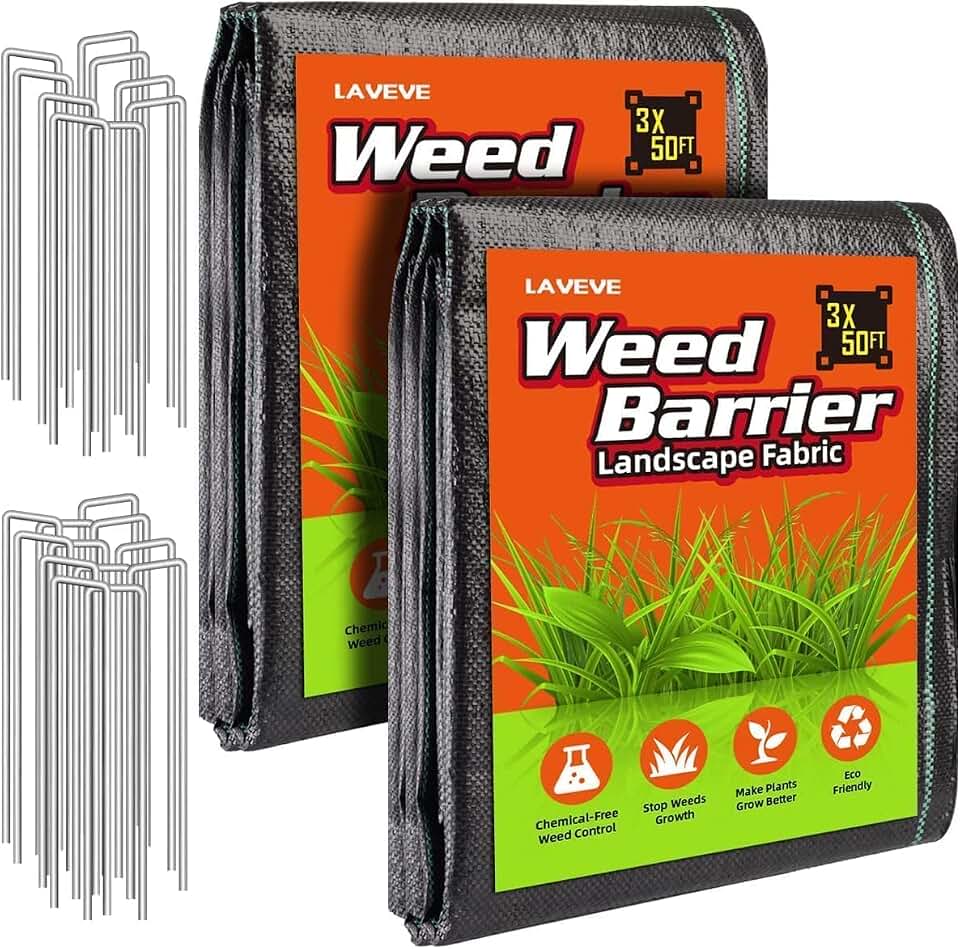 LAVEVE 3FT x 100FT Weed Barrier Landscape Fabric Heavy Duty | 3.2oz Premium Weed Block Garden Cloth, Ground Cover Mat for Weed Control, Gardening, Plant Beds and Farming (3x50FT x 2Pack)