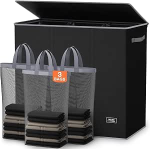 SOLEDI Large Laundry hamper 3 Section with Laundry Bag, XL Clothes Basket