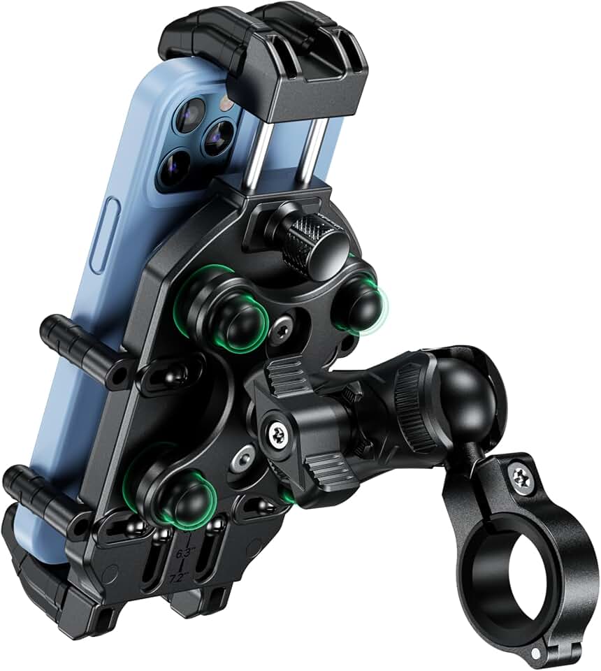 BRCOVAN Anti-Theft Motorcycle Phone Mount Holder with Vibration Dampener | with Secure Lock, Adjustable Size Handlebar Cellphone Cradle for Bike Bicycle Scooter ATV, Fit 5.4 - 7.2'' Smartphones