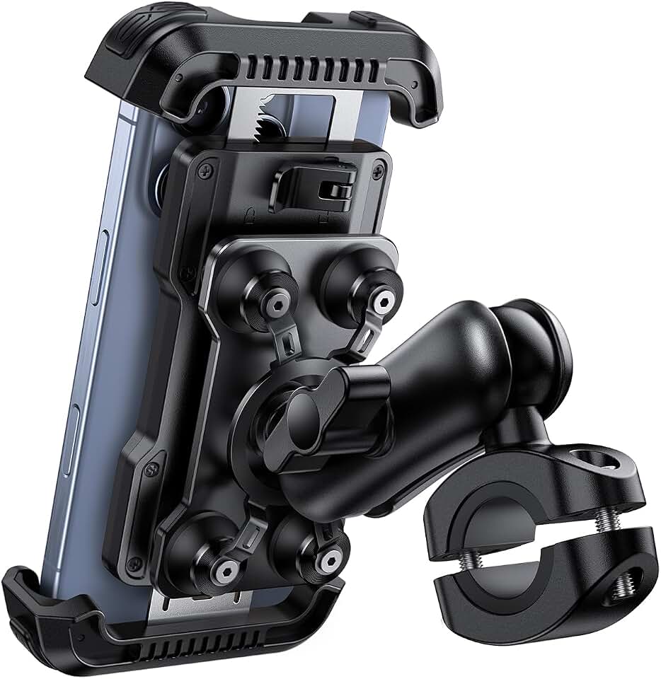 Lamicall Motorcycle Phone Mount Holder with Dual Vibration Dampener | Metal Adjustment Arm, Motorcycle Cell Phone Holder, Bike Handlebar Phone Mount, for iPhone 16 15 14 Pro Max, 4.7-6.7" Phones Global Recycled Standard
