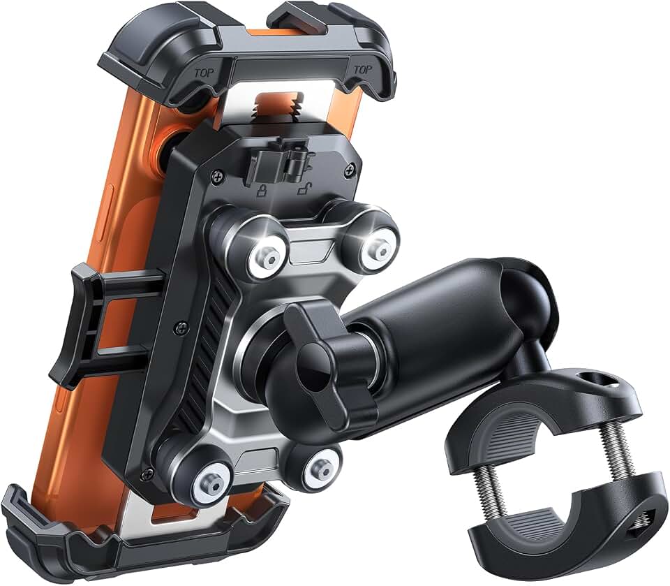 JOYROOM Motorcycle Phone Mount Holder with Dual Vibration Dampener | 100mph Anti-Shock Phone Holder for Motorcycle [Extension Handlebar Clamp] Bicycle Bike Phone Holder Mount for 4.7-7" Phones