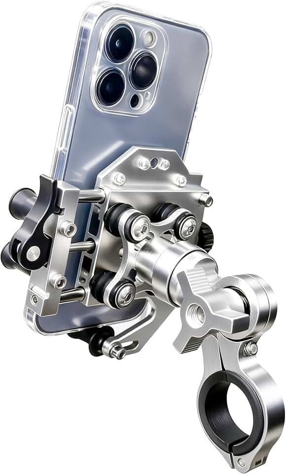 Motorcycle Phone Mount with Vibration Dampener for Bike/Ebike Handlebar | All Aluminum Alloy Motorcycle Handlebar Phone Holder for 4.7"-7" Phone &amp; 4 Layers Anti Vibration &amp; 540 ° Rotation &amp; Easy USE
