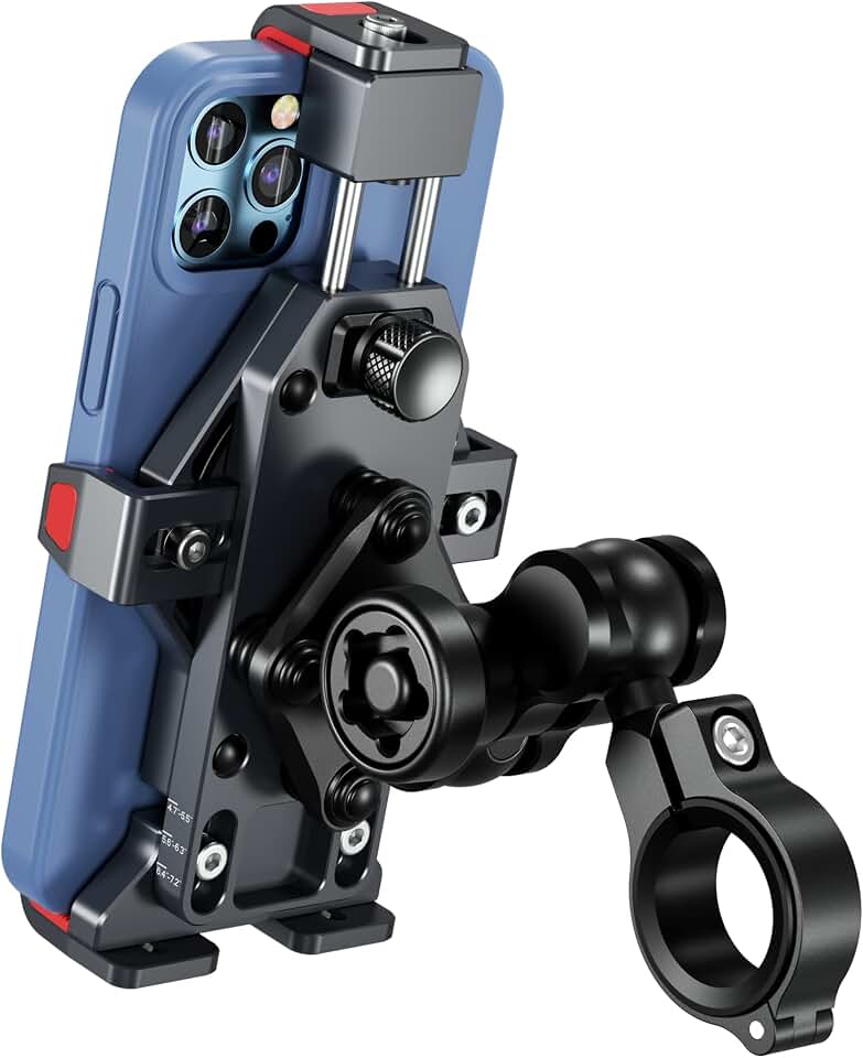 BRCOVAN Anti-Theft Aluminum Alloy Motorcycle Phone Mount Holder | with Vibration Dampener &amp; Secure Lock, Adjustable Handlebar Cellphone Cradle for Bike Scooter ATV, Fit 4.7-7.2'' Smartphone