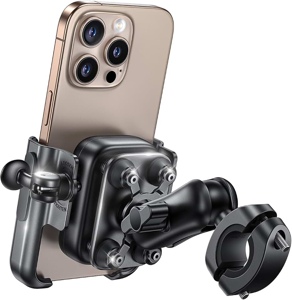 Lamicall Motorcycle Phone Mount Holder - [All Metal] [Anti Shake] | 1s Lock Bike Phone Holder Handlebar Clamp, Bicycle Cell Phone Mount, for iPhone 17 Pro Max, Galaxy, 4.7-7.2" Phones, Black Global Recycled Standard