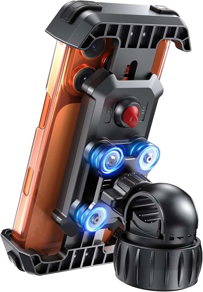 LOXP Anti-Shake Motorcycle Phone Mount with 2026 Dual Vibration Dampener | Universal Bike Phone Holder for iPhone 17/16/15/14/13 Series &amp; Android 4.7-7", Handlebar Mount for Bicycle/Motorbike/Scooter