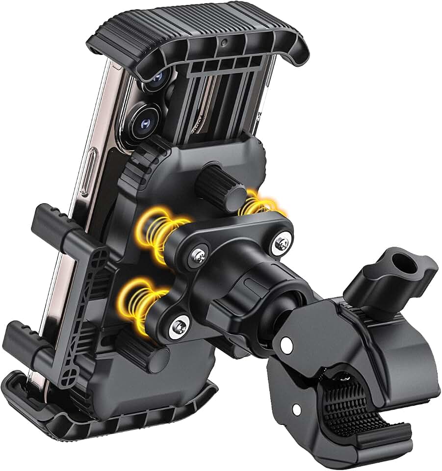 Bike Phone Holder for Handlebar, Motorcycle Phone Mount, Shock Absorbing Anti-Shake Phone Mount for Bike Scooter Motorcycle, Fits iPhone, Samsung, 4.7-7.2 Inch Smartphones