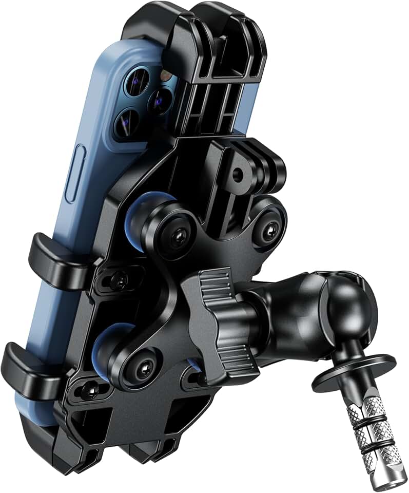 BRCOVAN Motorcycle Fork Stem Phone Mount with Vibration Dampener | Heavy Duty Cellphone Holder Fit Stem Tubes 12mm-25.4mm in Diameter, Adjustable for 5.4 - 6.9'' Smartphone