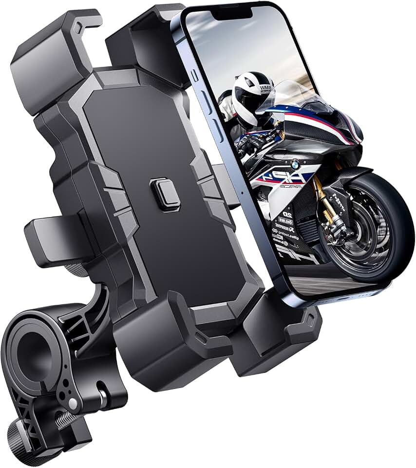 Delobon Bike Phone Holder Handlebar,Motorcycle Phone Mount,ATV Cell Phone Clamp,Scooter Phone Clip for iPhone 15 ProMax14 13 12plus, Samsung S24 Ultra S23 and More 4.7"" to 7.0"" inch Phone