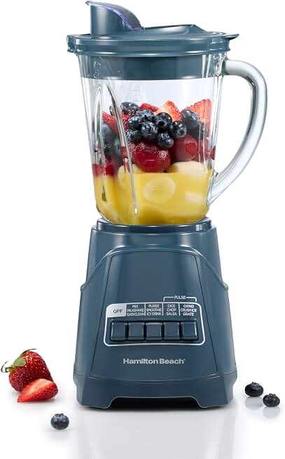 Hamilton Beach Power Elite Blender For Smoothies With Wave Action System | 40 oz. Glass Jar | 12 Functions Including Puree, Crush Ice | 700 Watts | Kitchen Makeover Blue | Model 58155