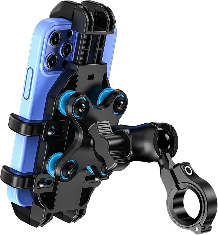 VAZESWIN Motorcycle Phone Mount Holder with Vibration Dampener | One-Handed Operation, Anti-Shake Handlebar Cellphone Mount with Aluminum Alloy Base for Bike ATV Scooter, for 5.4"-7.2" Phone