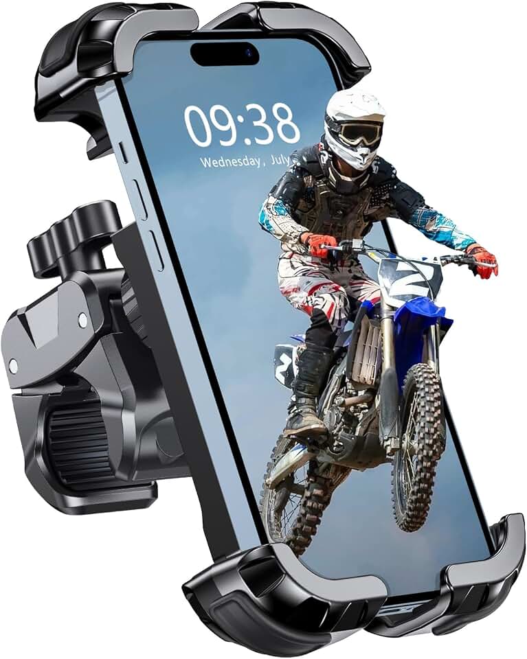 Zewdov 2026 Motorcycle Phone Mount Holder with Quick Install Clamp, Strong Grip &amp; Anti-Drop Bike Phone Holder for Bicycle/ATV/Scooter Handlebar, 1S Security Lock Fits for iPhone/Samsung 4.7-6.8"