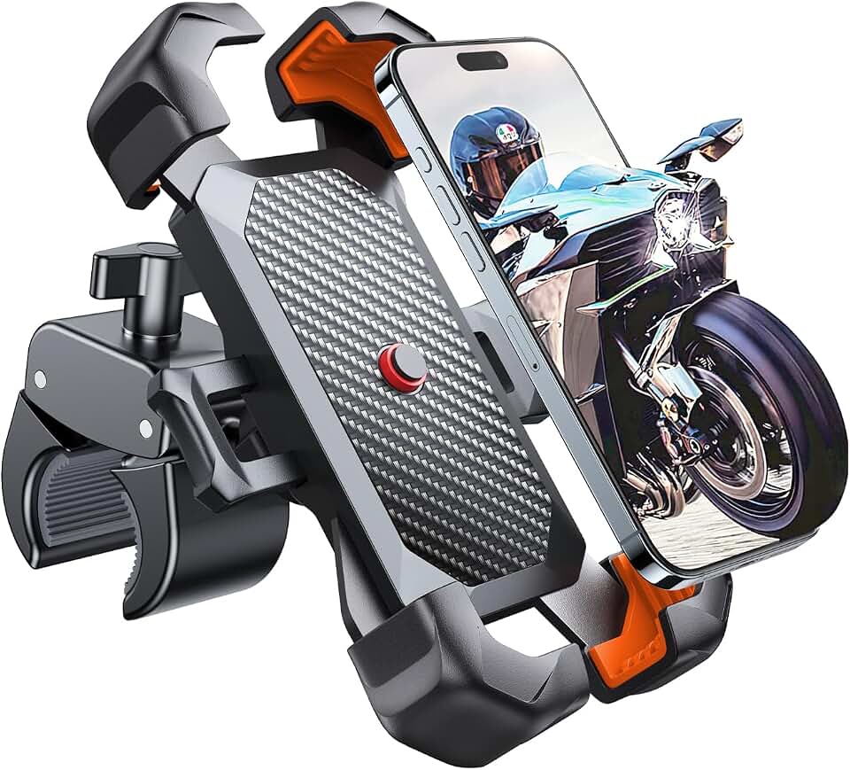 JOYROOM Motorcycle Phone Mount, [1s Auto Lock][100mph Military Anti-Shake] Bike Phone Holder for Bicycle, [10s Quick Install] Handlebar Phone Mount, Compatible with iPhone, Samsung, All Phone, Orange