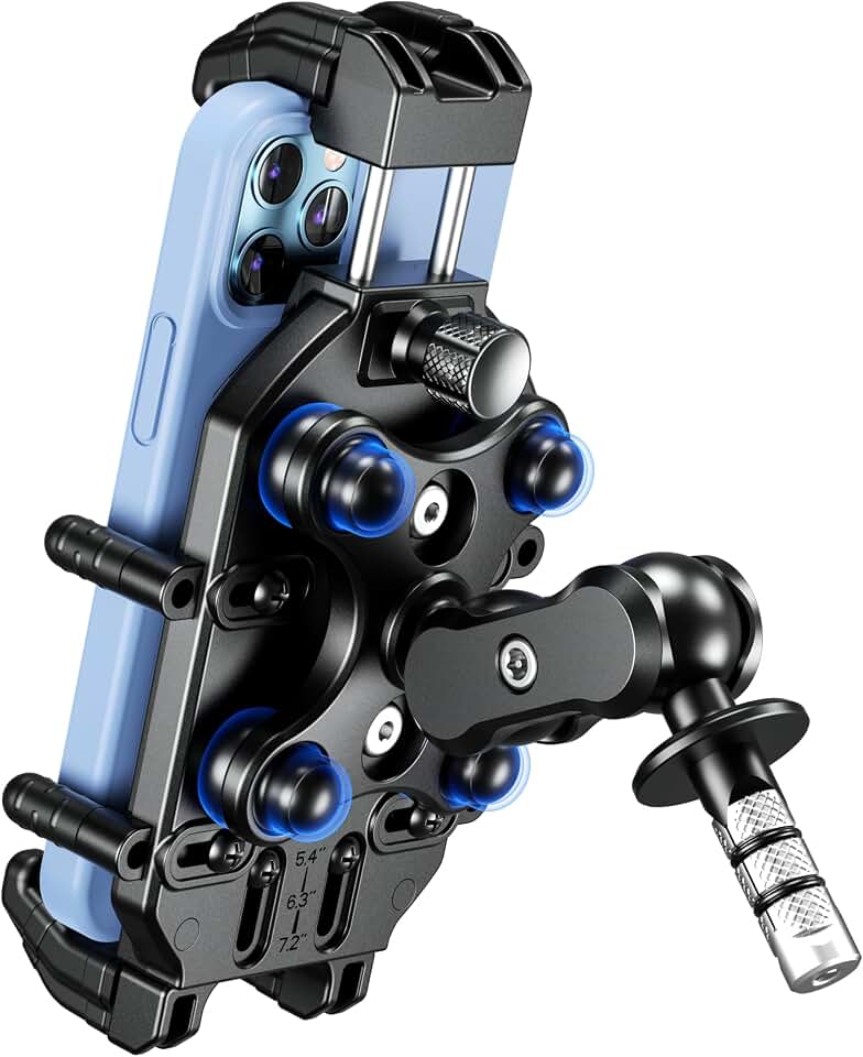 BRCOVAN Anti-Theft Motorcycle Fork Stem Phone Mount with Vibration Dampener | with High-Speed Secure Lock, Heavy Duty Phone Holder, Adjustable Size, Big Phone Friendly, Fit for 5.4 - 7.2'' Cellphone