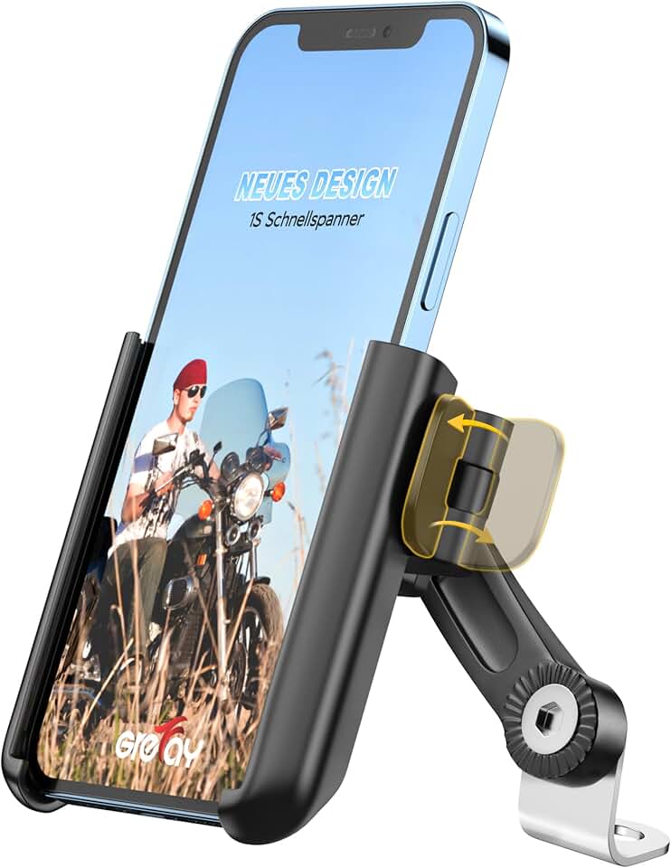 Grefay Motorcycle Phone Mount, 1S Quick Release Anti Shake Motorbike Phone Holder for 3.5-7.0 Inch Smartphone for Motorcycle Mirror Phone Mount with 360° Rotatabe