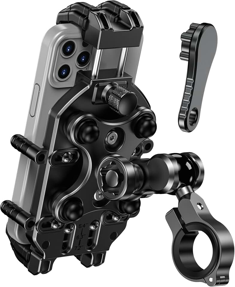 BRCOVAN Anti-Theft Motorcycle Phone Mount Holder with Vibration Dampener | with Secure Lock, Adjustable Handlebar Cellphone Clip for Bike Scooter ATV, Fit 5.4-7.2'' Smartphone, Big Phone Friendly