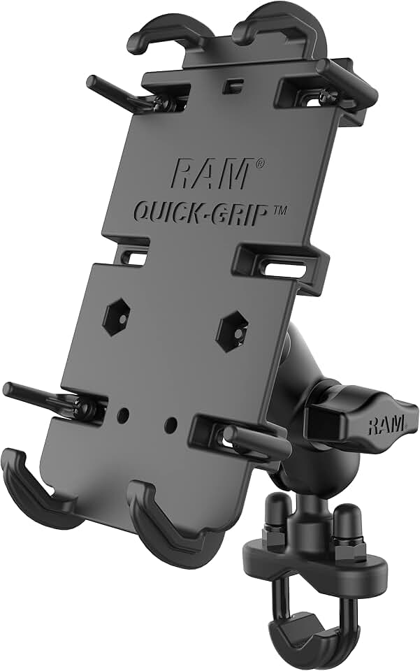 RAM MOUNTS Quick-Grip XL Phone Mount with Handlebar U-Bolt Base | B Size 1" ball with short arm, fits motorcycles, ATVs, UTVs and bikes, for large smartphones