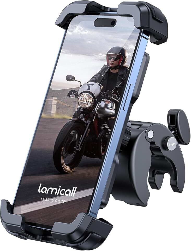 Lamicall Motorcycle Bike Phone Holder with Upgrade Quick Install Bar Clip | Metal Lock Bicycle Phone Mount, Scooter Phone Holder, Cell Phone Clamp for iPhone, Galaxy, 4.7-6.8" Phones, Black Global Recycled Standard