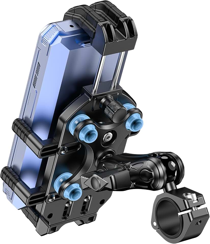 LOKTENWO Motorcycle Phone Mount with Vibration Dampener &amp; Secure Lock | [Size Adjustable] [Larger &amp; Thicker Phones Friendly ] Handlebar Cellphone Holder for ATV Scooter for 5.7''-8.5'' Smartphone