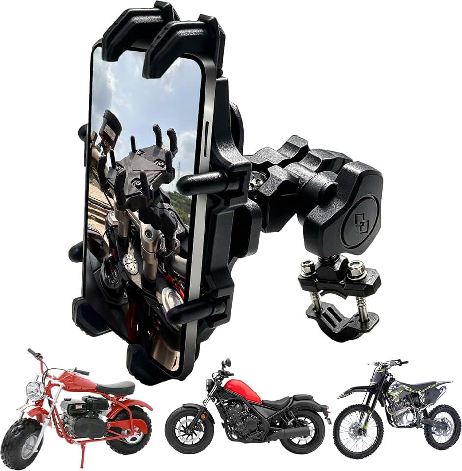 Motorcycle Phone Mount ATV 4 Wheeler Phone Holder with Vibration Dampener | Anti-Shake Handlebar Cellphone Cradle for Bike Bicycle Scooter ATV, Adjustable Fit 4.7"-7.1'' Smartphone