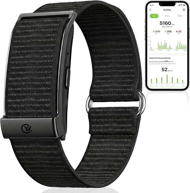 Smart Bracelet Health and Fitness Tracker No Subscription Fees Black | Heart Rate,Sleep,SpO2,HRV,Menstrual Cycle,No Screen,IP68 Waterproof,Comfort-Lightweight,35-day Battery Life,Band
