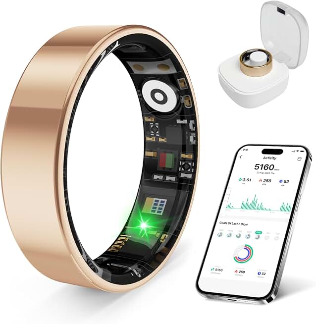 Smart Health Ring, Featuring Stress and Sleep Monitoring Functions, Compatible with iOS and Android,Waterproof Fitness Tracker for Women &amp; Men, No Subscription Fee. (Rose Gold, 10)