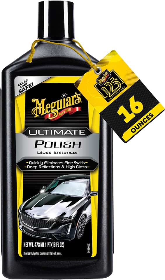 Meguiar’s Ultimate Polish, High-Gloss Polish for a Show Car Shine, 16 oz | Permanently Removes Light Swirls to Produce a Deep, Wet Reflection with a High Gloss Shine - Easy to Use