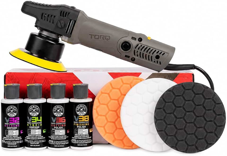 Chemical Guys, TORQX Random Orbital Polisher Kit, 800W Motor, 9-Piece | 8mm orbital throw and a 700W motor with pads, polishes and compounds, easy correction for beginners and pros