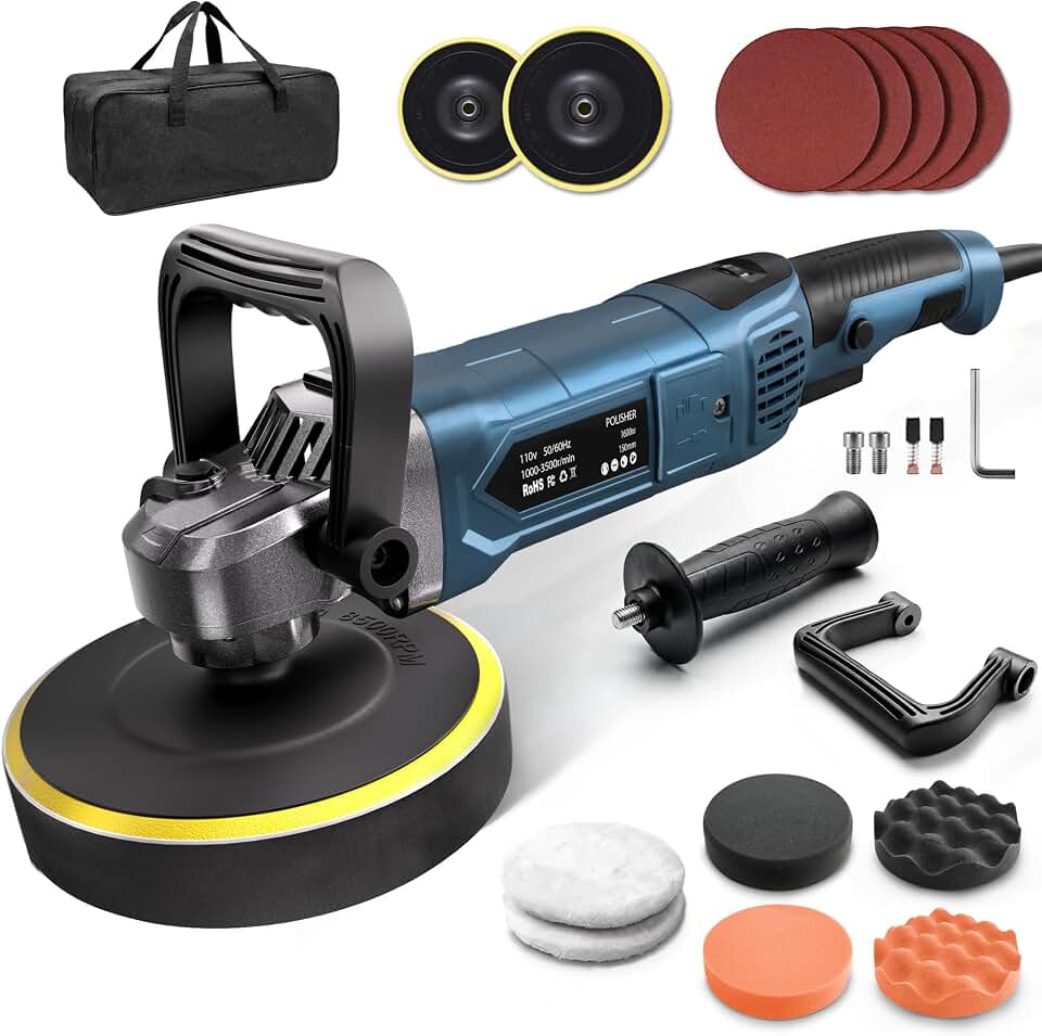 Buffer Polisher, 6 Inch/7 Inch 1600W Rotary Car Buffer Polisher Waxer, 7 Variable Speed 1000-3500 RPM, Detachable Handle for Waxing, Polishing &amp; Scratch Removal