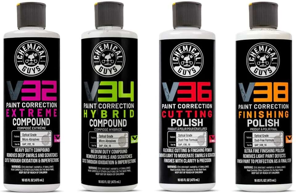 Chemical Guys, V Line Polish &amp; Compound Kit, Paint Correction, 4 x 16 oz | Four-bottle system covers heavy to light correction of swirls and scratches, body-shop gloss safe on all paint