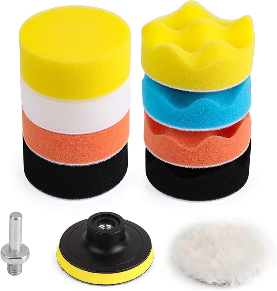 Kshineni 3 Inch Drill Buffing Pad, 11 Pcs Car Foam Polishing Pads Kit, Drill Buffer Polisher Attachment Buffing Kit for Car Polishing, Waxing, Sealing Glaze