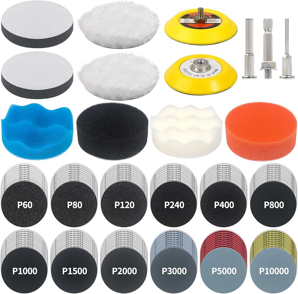 133 PCS Sanding Disc Drill Polishing Kit Sanding Attachment, 3 Inch Wet Dry Headlight Restoration Kit, Hook and Loop Sandpaper Buffing Pads with Rotary Tools for Car Wood Metal Glass Resin Expoxy ClimatePartner certified