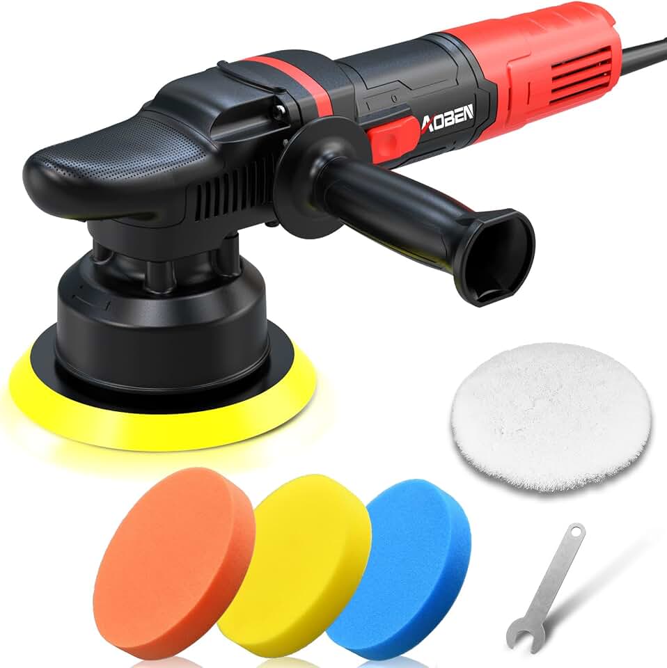 AOBEN Car Buffer Polisher,6 inch Dual Action Polisher,Random Buffer Polisher kit with 6 Variable Speed 1000-4500rpm,Detachable Handle,4 Buffing Pads for Car Detailing Polishing and Waxing