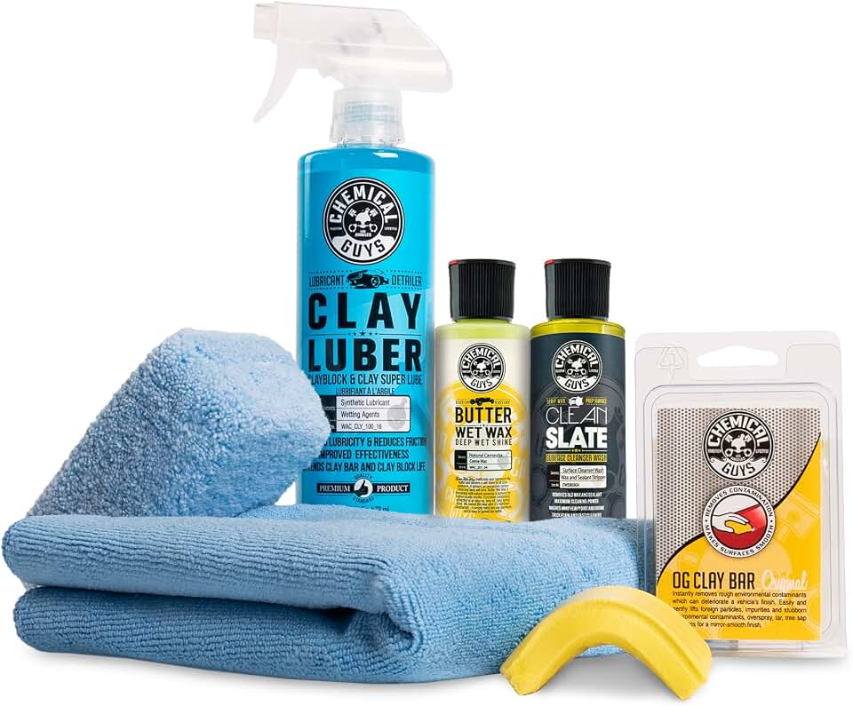 Chemical Guys, Clay Bar &amp; Luber Combo Kit for Smooth Paint, 6-Piece Set | Clay bar plus lubricant lifts overspray, fallout and embedded grime, prepping paint for polish or wax