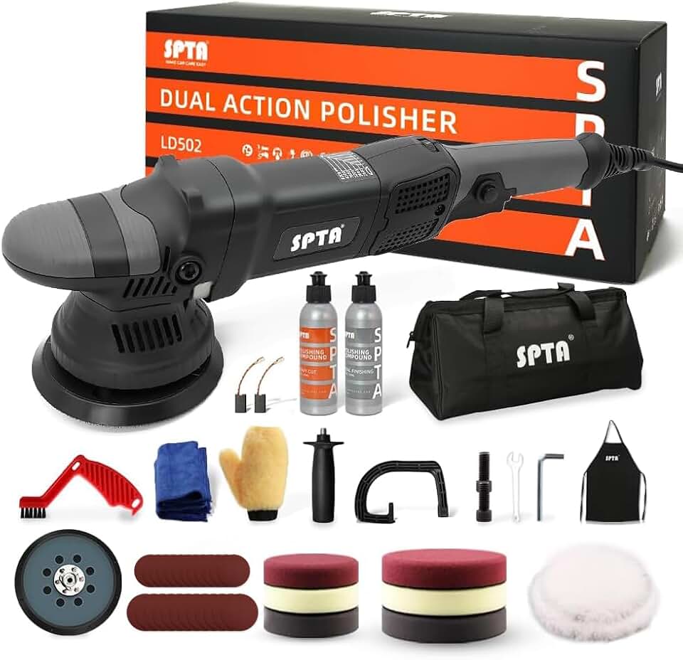 Buffer Polisher, SPTA 5-Inch 125mm Dual Action Random Orbital Car Polisher,Car Detailing Kit, 4Pcs 5inch &amp; 4Pcs 6Inch Polishing Pad,Packing Bag for Car Polishing and Waxing--DAPSET-US