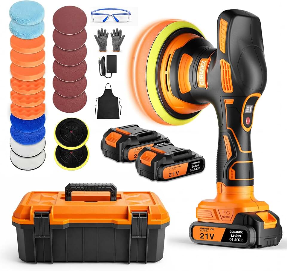 8-Speed Cordless Car Buffer Polisher Kit, 28 PCS Complete Kit | Long Runtime, Hard Carrying Case, for Waxing, Polishing and Scratch Removal on Cars, RVs and Boats, Ideal for Gift Giving