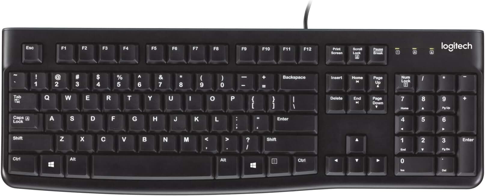 Logitech K120 Full Size Wired Keyboard USB Plug-and-Play Windows - Black | Full-size keyboard, spill-resistant, curved space bar, Windows PC and laptop compatible
