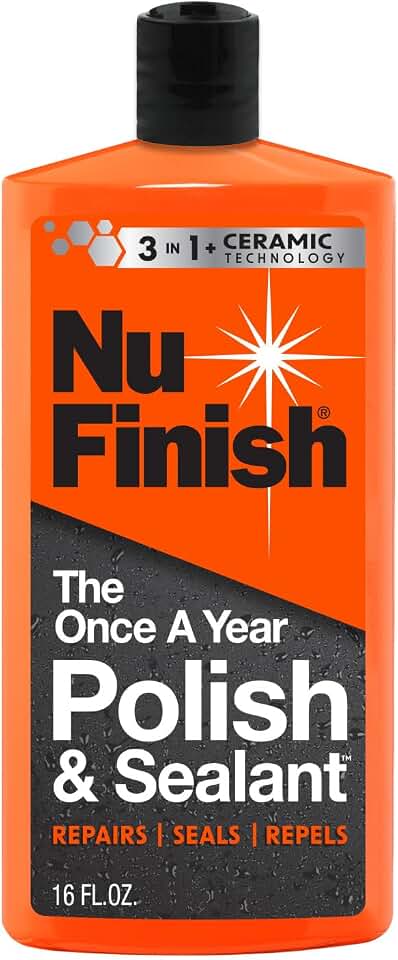 Nu Finish Once A Year Polish and Sealant, Professional Car Polish, 16 oz | 3-in-1 Ceramic Technology, Repairs Scratches, Protects Paint Long-Term, Professional-Grade Car Polish Formula, Easy to Apply