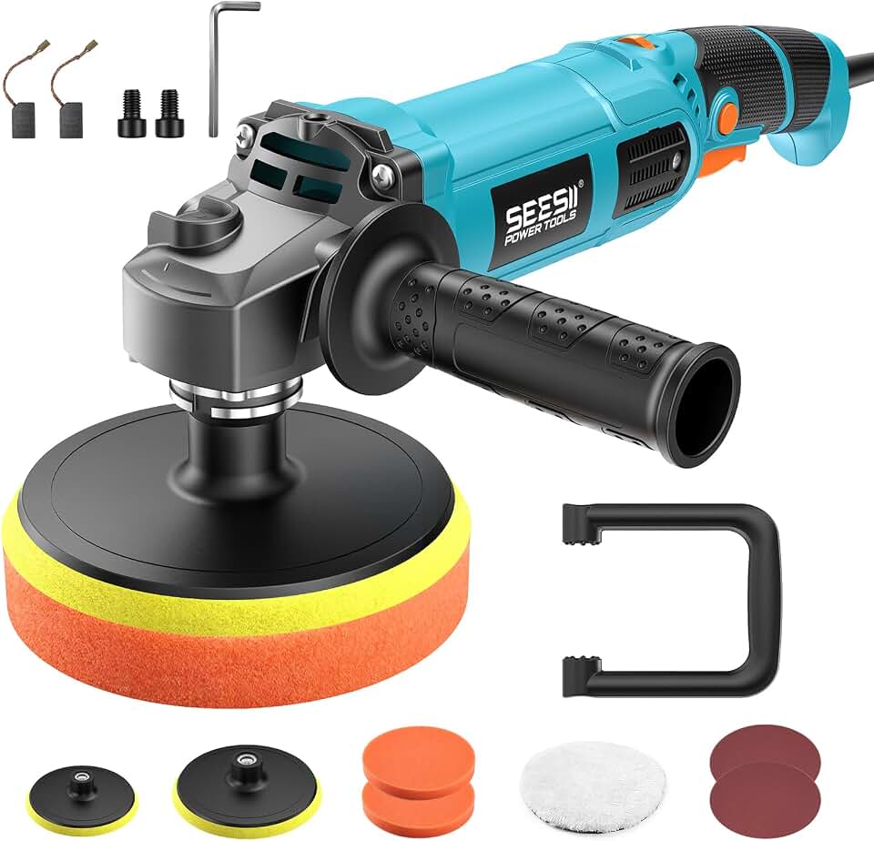 SEESII Car Buffer Polisher 1600W 7 Inch/6 Inch Rotary Buffer Polisher Waxer | 7 Variable Speed 1000-3600 RPM Buffing Polishing Machine with Detachable Handles for DIY Detailers, Auto Detailing Hobbyists