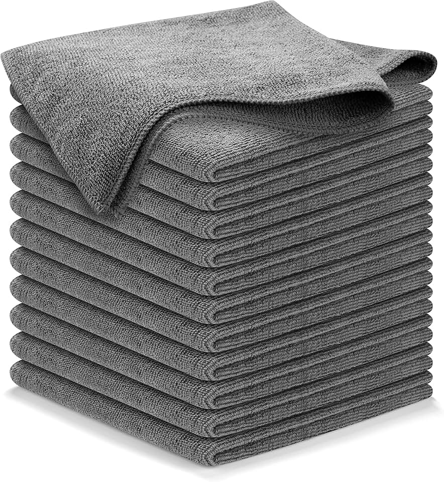 USANOOKS Microfiber Cleaning Cloth Grey - 12 Pcs (12.5"x12.5") - High Performance - 1200 Washes, Ultra Absorbent Microfiber Towel Weave Grime &amp; Liquid for Streak-Free Mirror Shine - Car Washing Cloth