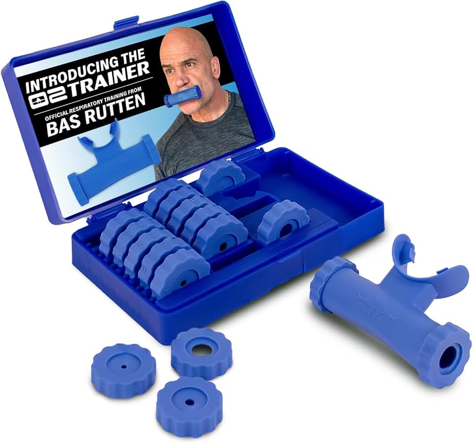 O2Trainer Breathing Muscle Training Device | Lung Power &amp; Endurance Tool for Athletes, Singers &amp; High-Altitude Performance | Diaphragmatic Respiratory Trainer | 16 Resistance Caps