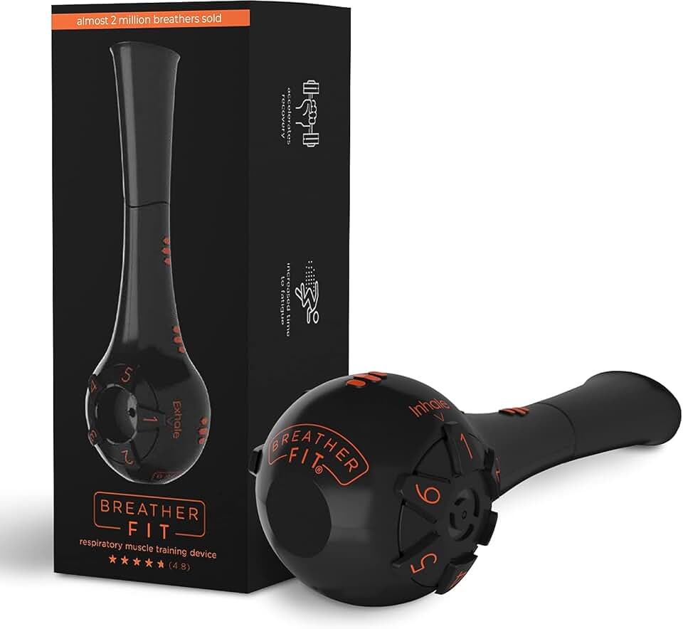 The Breather Fit - Lung Trainer for Athletes - Portable Breathing Exercise Device for Lungs - Respiratory Muscle Strengthener - Lung Exerciser Device - Breath Trainer - Coaching App Included