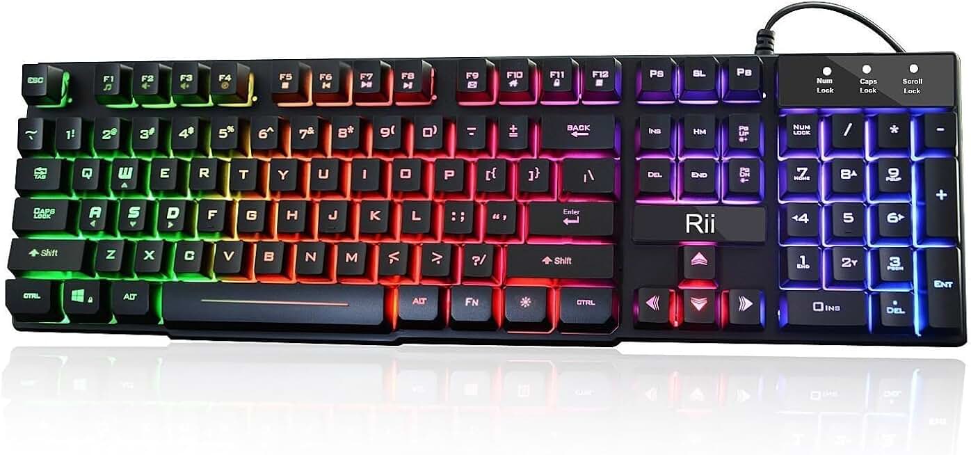 Rii RK100+ Multiple Color Rainbow LED Backlit Large Size USB Wired Mechanical Feeling Multimedia PC Gaming Keyboard,Office Keyboard for Working or Primer Gaming,Office Accessory(New RK100+)