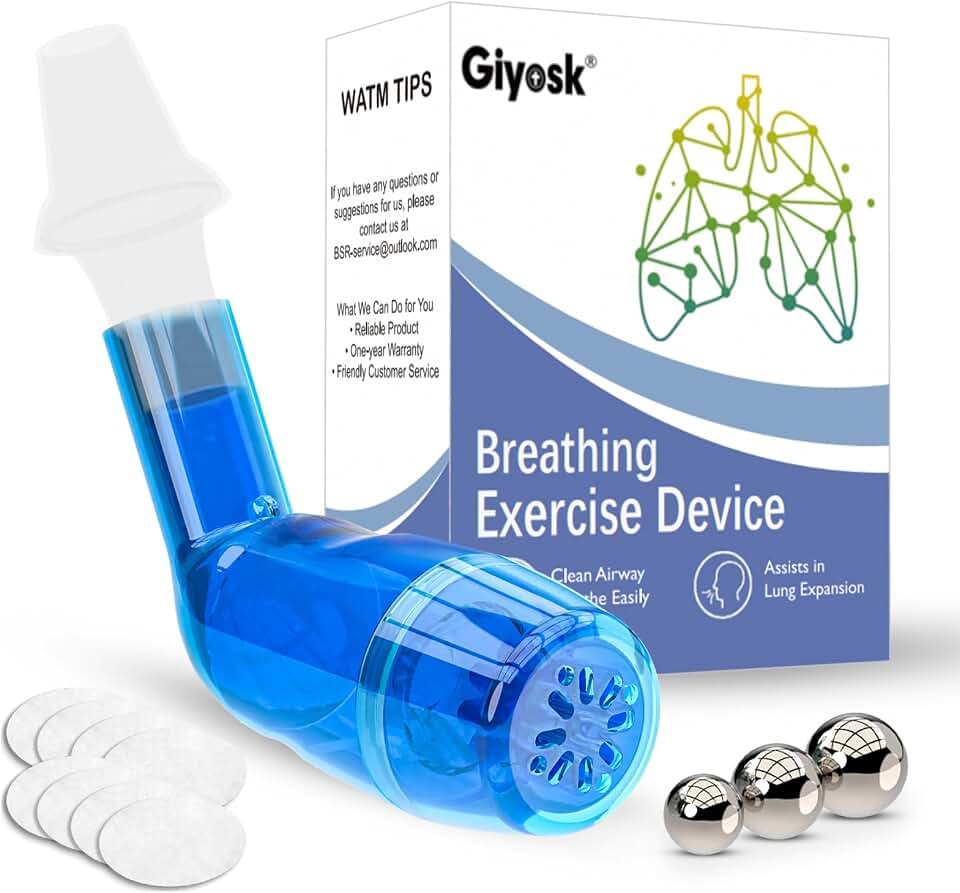Giyosk Breathing Exercise Device for Lungs, Mucus Removal Flutter, Flutter Valve Mucus Removal Device with A Set of Accessories, Breathing Trainer for Lung Cleanse(Blue)
