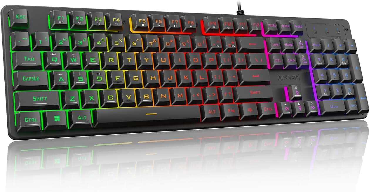 Redragon K521 Upgrade Rainbow LED Gaming Keyboard, 104 Keys Wired Mechanical Feeling Keyboard with Multimedia Keys, One-Touch Backlit, Anti-Ghosting, Compatible for PC, Mac, PS4/5, Xbox