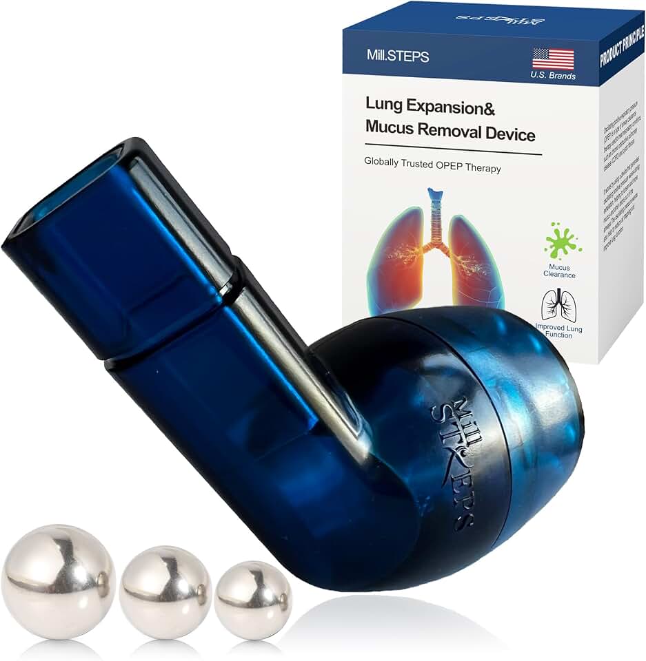 MILLSTEPS Breathing Exercise Device for Lungs,Flutter Valve,Expiratory Breathing Exerciser - Clear Mucus from Airways Naturally &amp; Build Stronger Lungs (Blue)