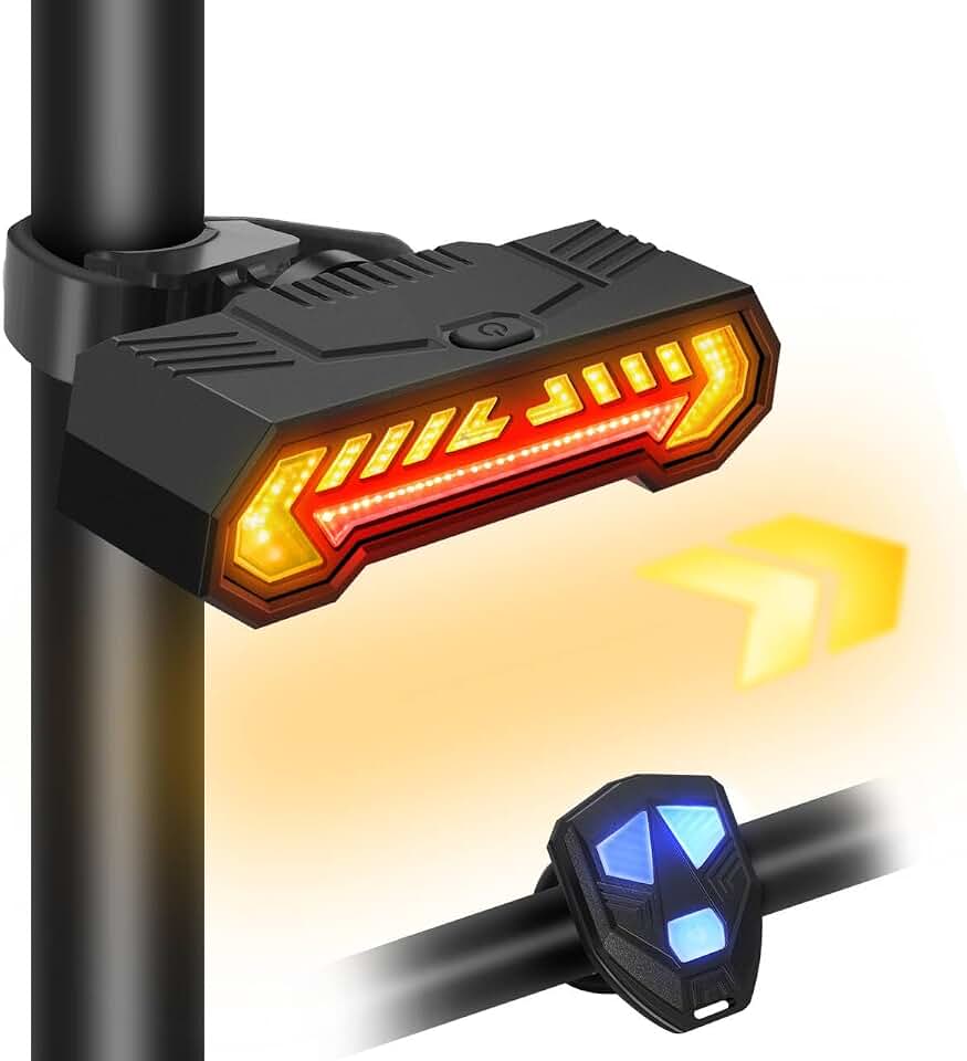Vcwtty Smart Bike Tail Light, Wireless Remote Turn Signals with 120dB Audio Warning &amp; Virtual Lane Projection, USB-C Rechargeable Rear Cycling Light, IP65 Waterproof Anti-Collision Safety Signal