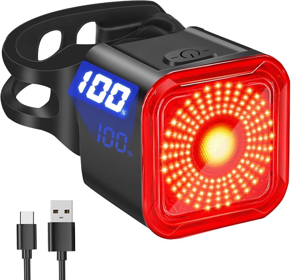 DARKBEAM Bike Tail Light with LED Display Screen, USB-C Rechargeable | 6 Light Modes, IP55 Waterproof Bicycle Taillight for Night Riding, Super Bright Rear Bike Light for Road Mountain, Cycling