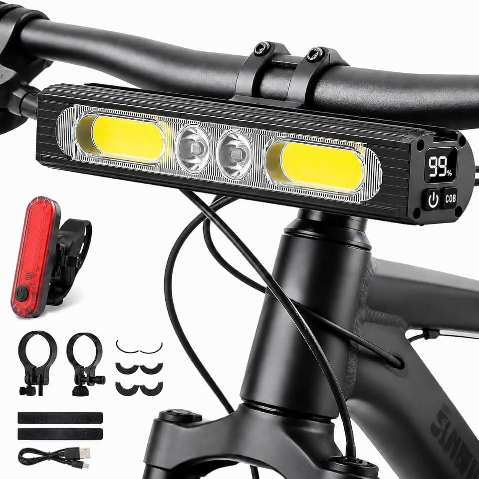 1200LM Bike Lights for Night Riding,Headlight and Tail Light Set | 9+3 Modes,Power Display, Rechargeable Bicycle Lights Front and Back,IPX6 Waterproof Ebike Light for MTB,Off-Road,City Riding