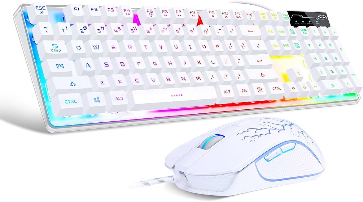 Gaming Keyboard and Mouse Set, K1 RGB LED Backlit Keyboard with 104 Key for PC/Laptop(White)